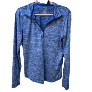 Danskin Now Semi-fitted M 8-10 1/4 Zip LS Blue Running Shirt Thumbhole Stretch